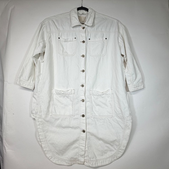 Pilcro Anthropologie White Denim Dress Shirt Jacket Oversized Medium - Picture 1 of 10
